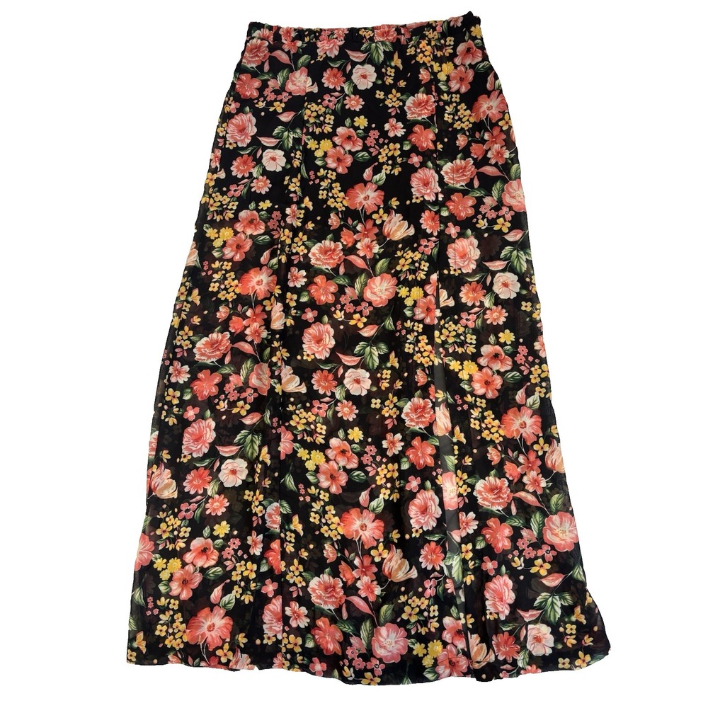 Forever 21 Women's L‎ Floral Sexy Sheer Layered Maxi Skirt Bloomcore Cottagecore